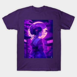 Purple neon Japanese girl T-Shirt